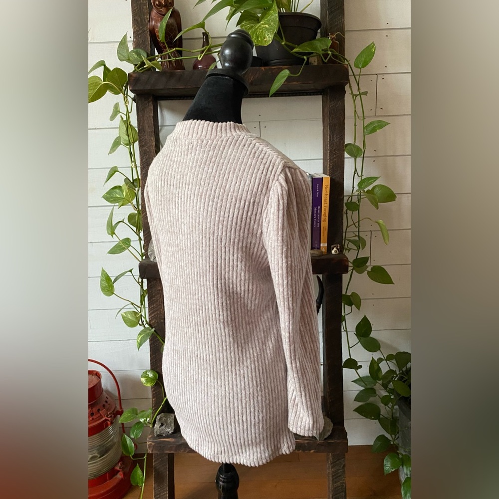 Olivia Blu: Cream Tan Soft Sweater with Zippers at Collar - Picture 13 of 17